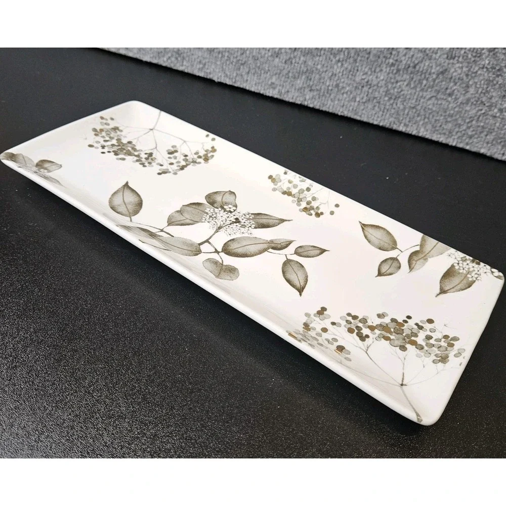 Grace Teaware Serving Dish Metallic Black‎ Leaves Rectangle 14x6
